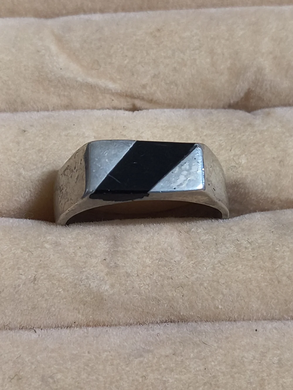 Men's Sterling Signet Ring W/ Black Onyx Inlay Native American Handmade Sz 7 Uns